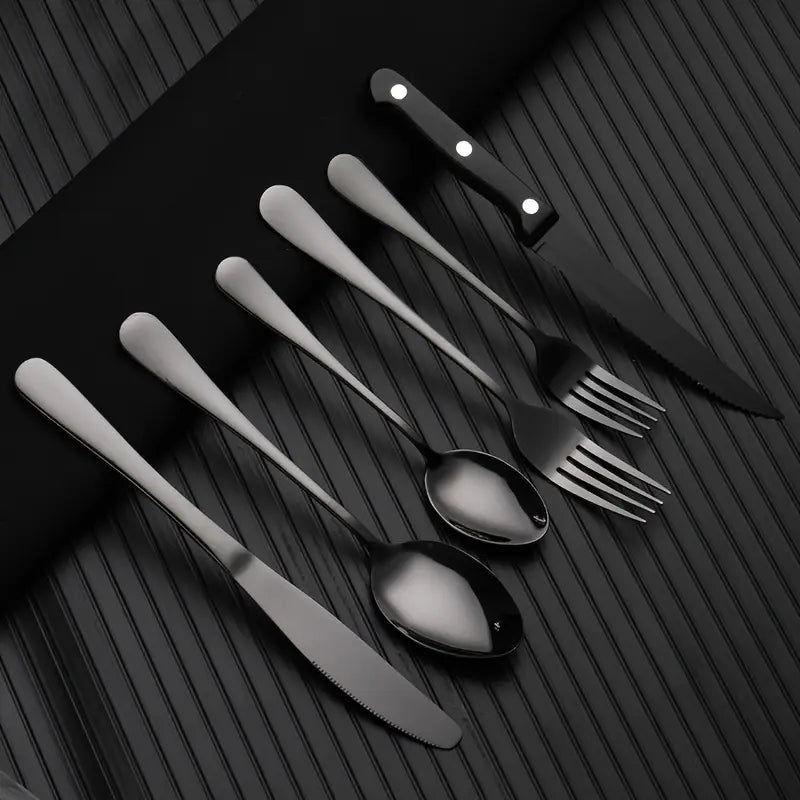 Luxury Stainless Steel Cutlery Set for 6/12 – Black & Silver Mirror Finish Flatware, Perfect Christmas, Wedding & Thanksgiving Gift
