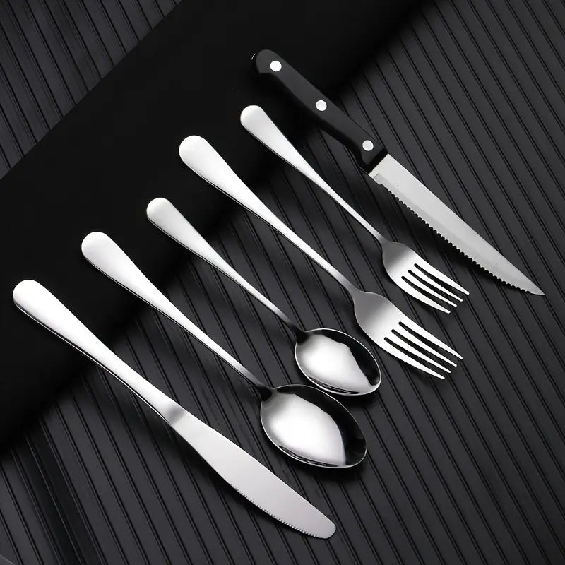 Luxury Stainless Steel Cutlery Set for 6/12 – Black & Silver Mirror Finish Flatware, Perfect Christmas, Wedding & Thanksgiving Gift