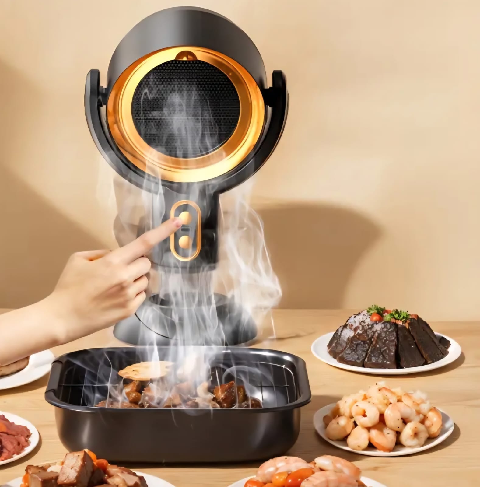Portable Wireless Desktop Range Hood – USB-Powered 2-Speed Exhaust Fan with Detachable & Washable Filter for Indoor BBQ, Hot Pot, RV, and Camping