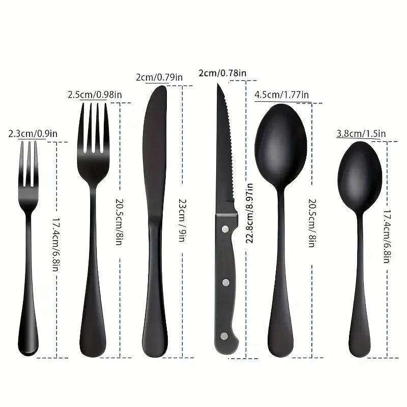 Luxury Stainless Steel Cutlery Set for 6/12 – Black & Silver Mirror Finish Flatware, Perfect Christmas, Wedding & Thanksgiving Gift