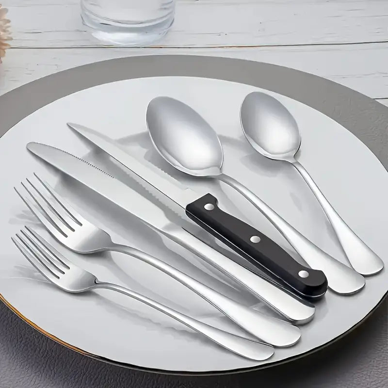 Luxury Stainless Steel Cutlery Set for 6/12 – Black & Silver Mirror Finish Flatware, Perfect Christmas, Wedding & Thanksgiving Gift